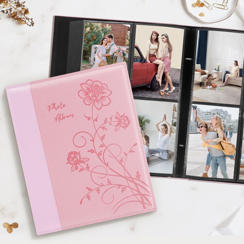 Artmag Photo Picutre Album 4x6 400 Photos, Extra Large Capacity Leather Cover Wedding Family Photo Albums Holds 400 Vertical 4x6 Photos with Black Pages(Pink) - Image 4